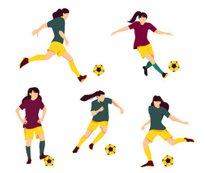 Set girls playing football kicking ball vector