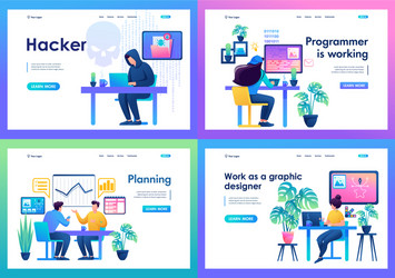 Set landing pages with a workplace for creative vector