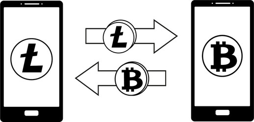 exchange between litecoin and bitcoin in the phone vector image