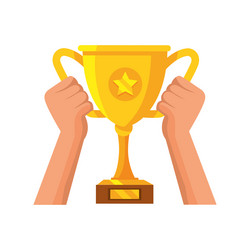 Hand holding trophy award Royalty Free Vector Image