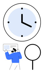 man analyzing document with clock and magnifying vector image