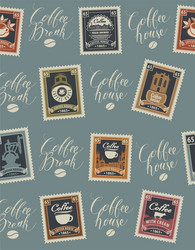 seamless pattern on coffee theme with postmarks vector