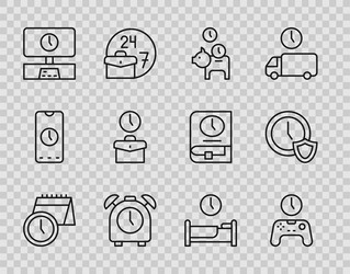 set line calendar and clock gamepad of time vector image