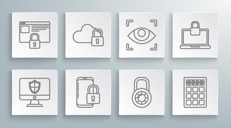 set line computer monitor and shield smartphone vector image