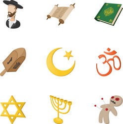 Religious faith icons set cartoon style vector