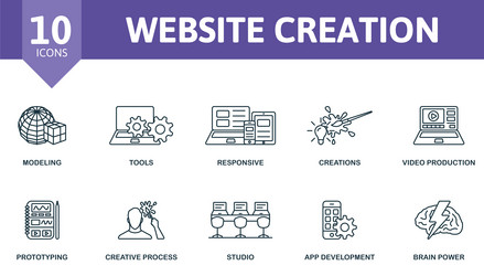 Website creation outline icons set creative vector