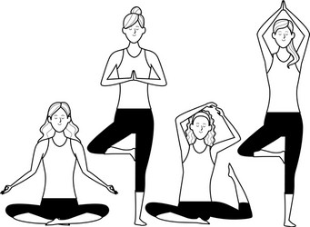 women yoga poses black and white vector