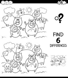 Differences color book with pigs characters vector