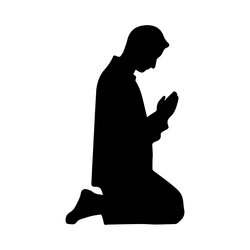 praying man kneeling black silhouette vector image