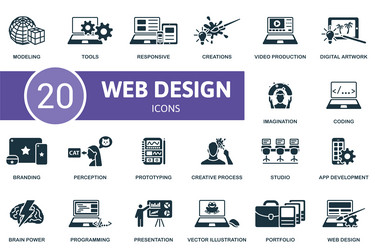 web design icons set creative modeling vector image