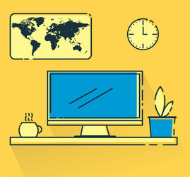 flat design creative workspace with computer vector image