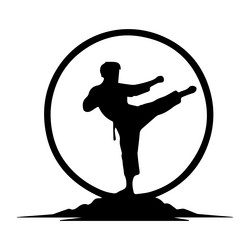 karate fighter black silhouette circle logo Vector Image