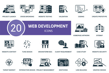 web development set creative icons project launch vector