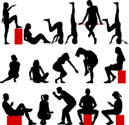 Black Silhouettes of People Sitting Vector Image