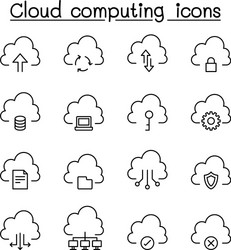 Cloud Computing Icon Set - Thin Line vector image