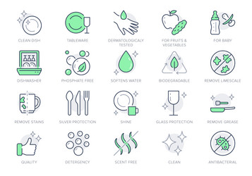 Dish wash line icons include Royalty Free Vector Image