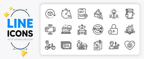 heart timer and teamwork chart line icons vector image