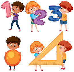 math classroom objects with supplies and students vector image