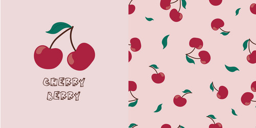 set of simple seamless red cherry pattern vector image