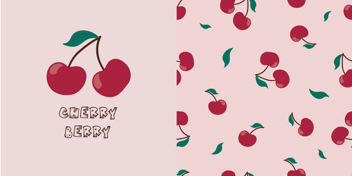 Set of simple seamless red cherry pattern vector