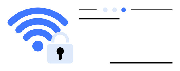 wireless security concept with lock and simplistic vector image