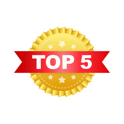 Top 5 award cup golden trophy with laurel Vector Image