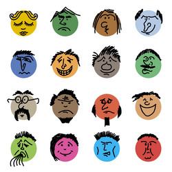 Colored doodle heads round comic faces Royalty Free Vector