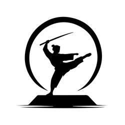 kenjutsu fighter black silhouette circle logo Vector Image