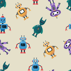 seamless pattern with cartoon robots vector image