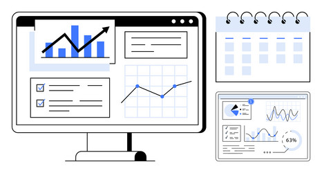 data analysis on monitor with graphs task vector image