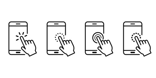 action on mobile phone display outline icon set vector image