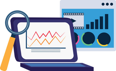 laptop computer with web page and magnifying glass vector image