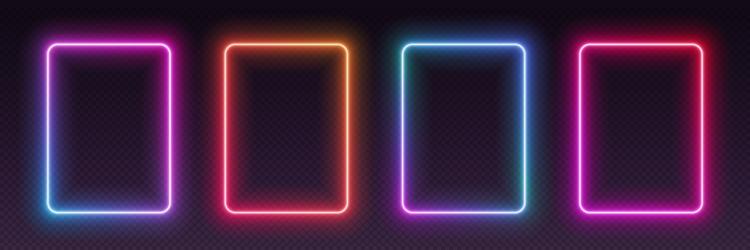 Neon rectangular frames glowing borders set Vector Image