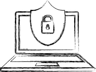 Laptop computer with shield padlock vector