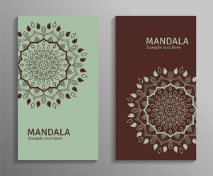 ornamental mandala flyers in green brown color vector