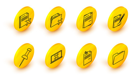 set line document folder note paper with pinned vector image