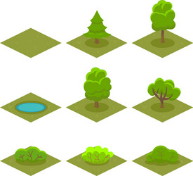 set of trees and bushes isometric style for game vector