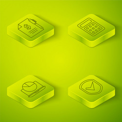 set isometric calculator laptop with graph chart vector image