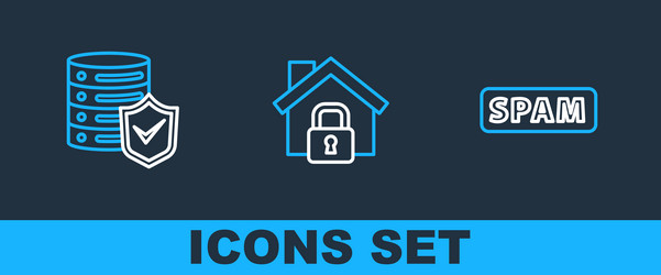 set line spam server with shield and house under vector image