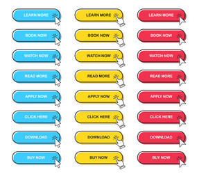 big set of web buttons with click cursor vector image