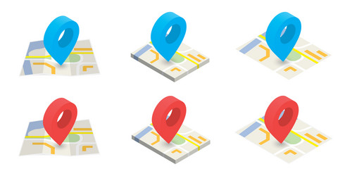 isometric location on map color icons set vector image