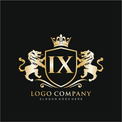 ix letter initial with lion royal logo template vector