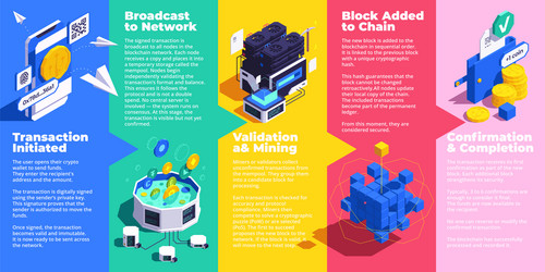 blockchain isometric flowchart step vector image