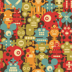 Retro Robot Monsters Pattern vector image