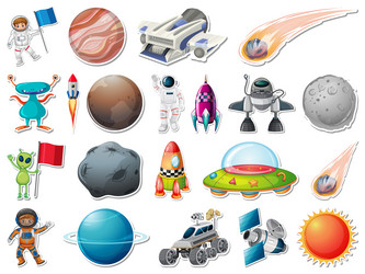sticker set of outer space objects and astronauts vector image