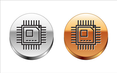 black line computer processor with microcircuits vector image
