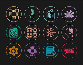 set line cryptocurrency bitcoin in circuit brain vector image
