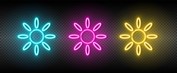 Sun blue pink and yellow neon icon set vector