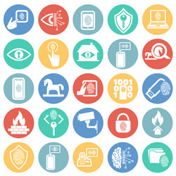 cyber security and computer set on color circles vector image