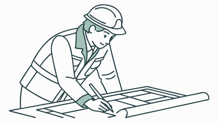 engineer working with robotic arm and blueprints vector image